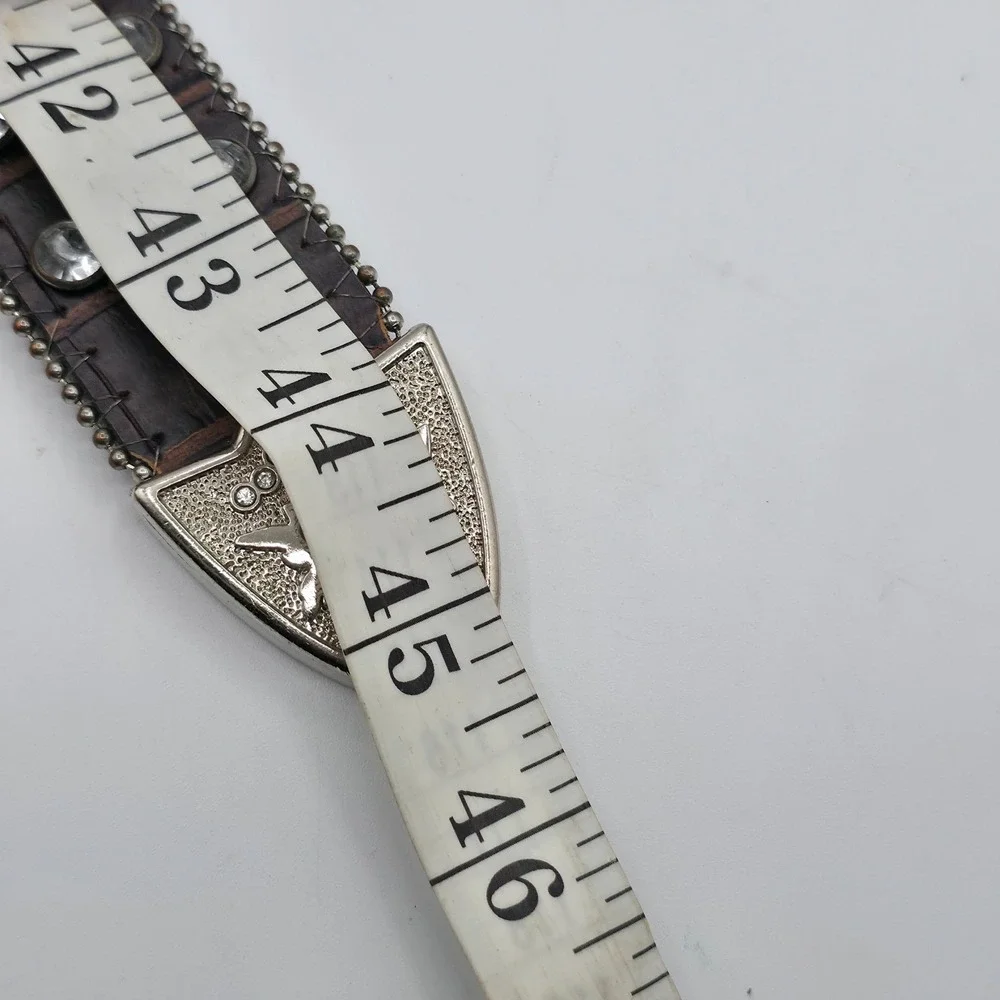 Unbranded Western Belt Womens XL‎ Brown Rhinestone Bling Croc Embossed Cowgirl